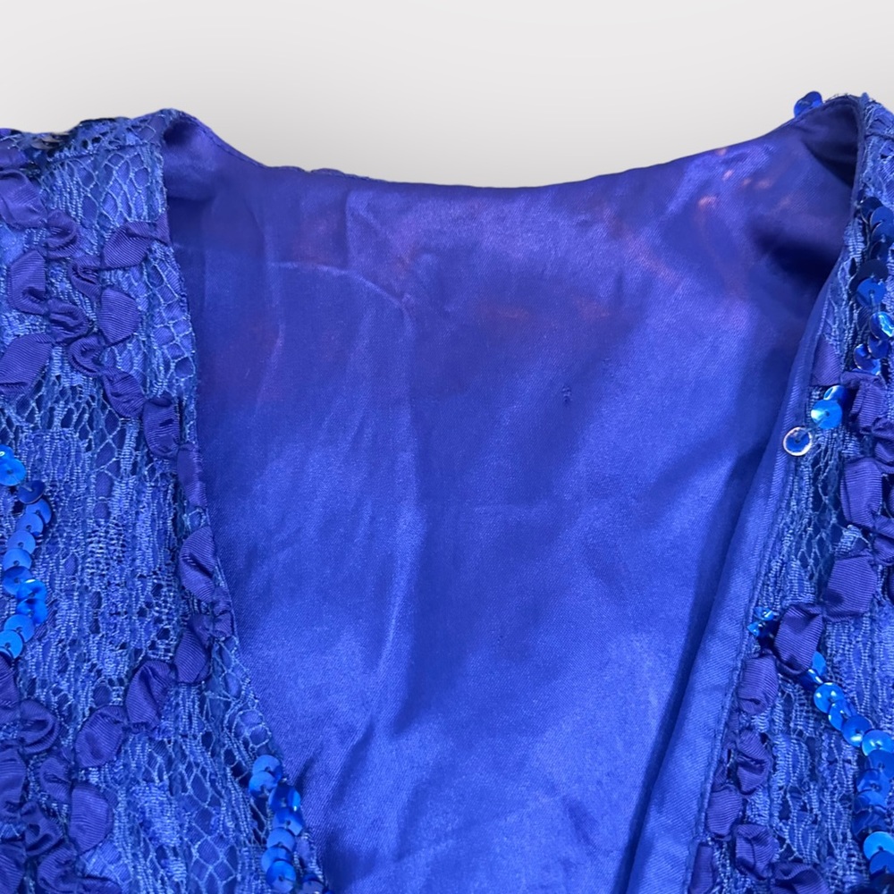 Vintage 1980s Cobalt Blue & Purple, Sequin, Ruffle, Double Breasted Blazer - Picture 7 of 8